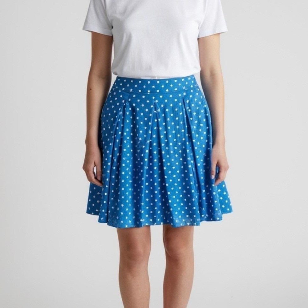Vintage Skirt Women's 4 Polka Dot Blue White Pleated Cotton‎ 90s Sweet Feminine